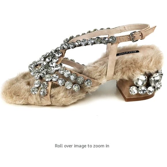 Zare Limited Collection Exclusive Strappy Rhinestone Faux Fur Sandals US 8/39.